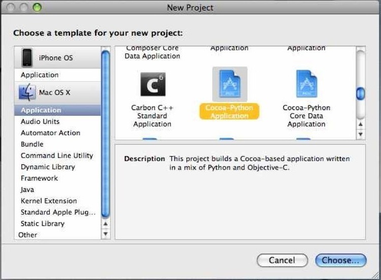 Creating a new Cocoa/Python project in XCode.