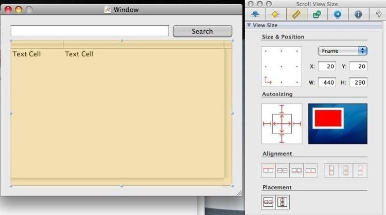 Editing the autosizing logic for a table in InterfaceBuilder.