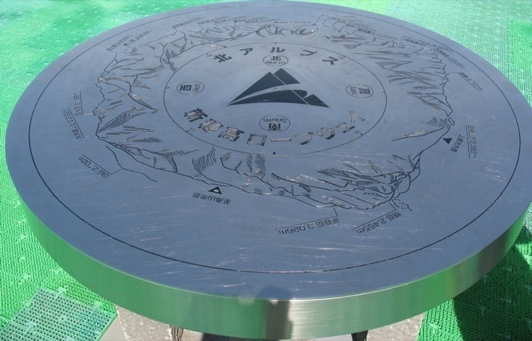 A metal slab which serves as a map for nearby mountains.