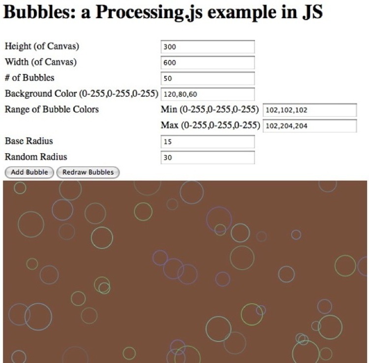 Bubbles application in Processing.js
