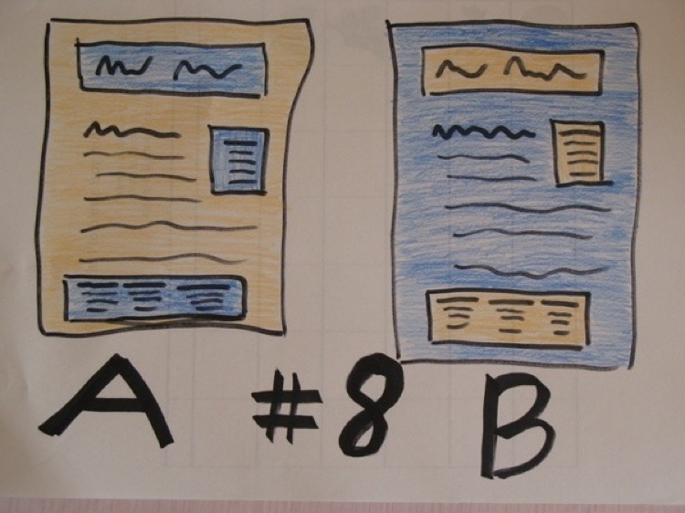 Two webpage layouts, labeled with an A and a B.