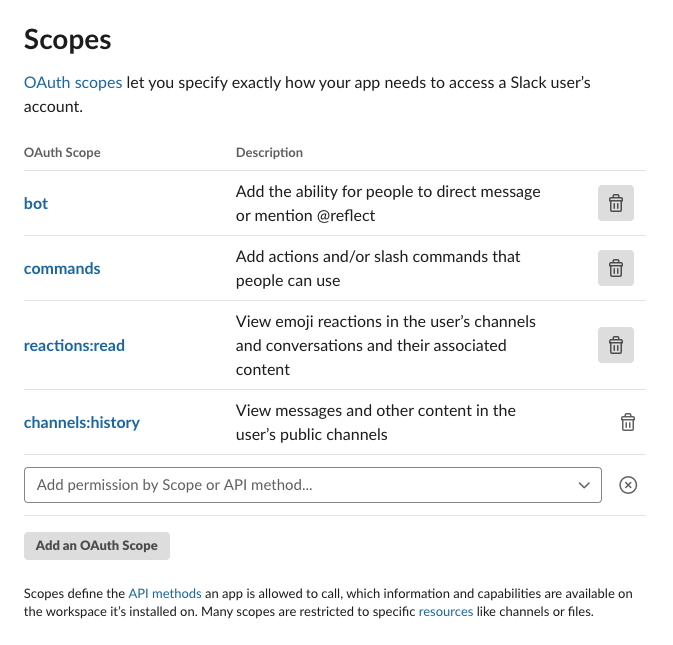 Request channels:history scope for OAuth tokens
