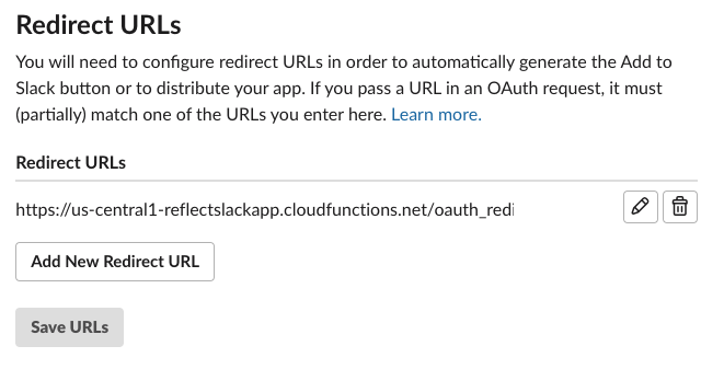 One registered Redirect URLs