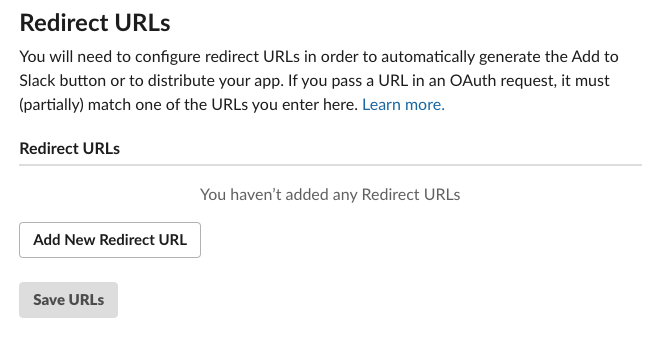 No registered Redirect URLs