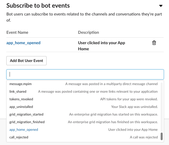 Register for app_home_opened bot event