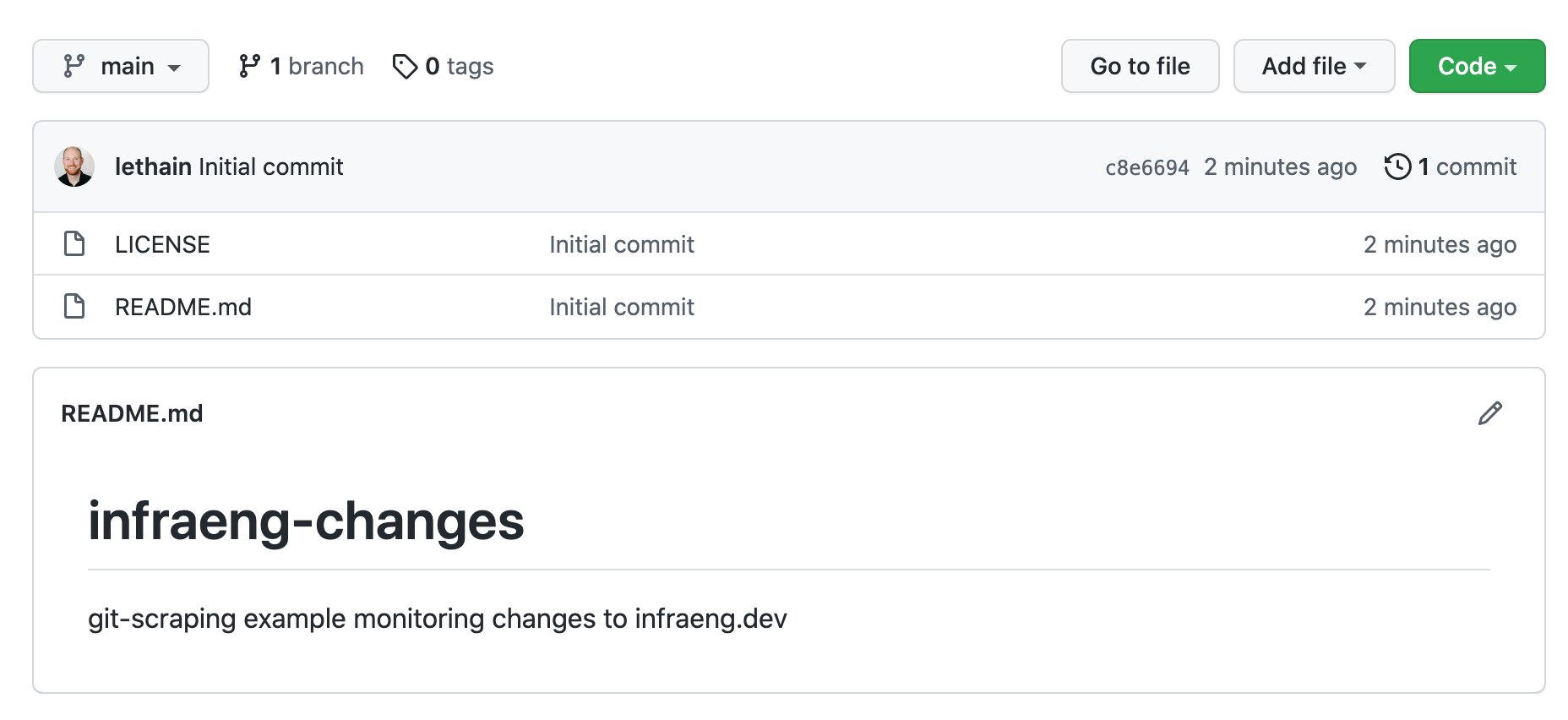 Creating a new github repo named infraeng-changes
