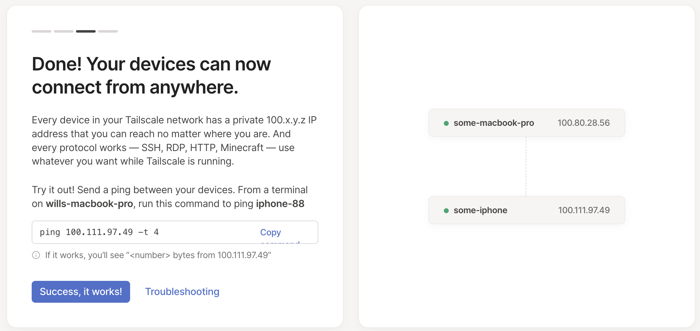 提示我从计算机 ping 电话的 Tailscale UI 屏幕截图