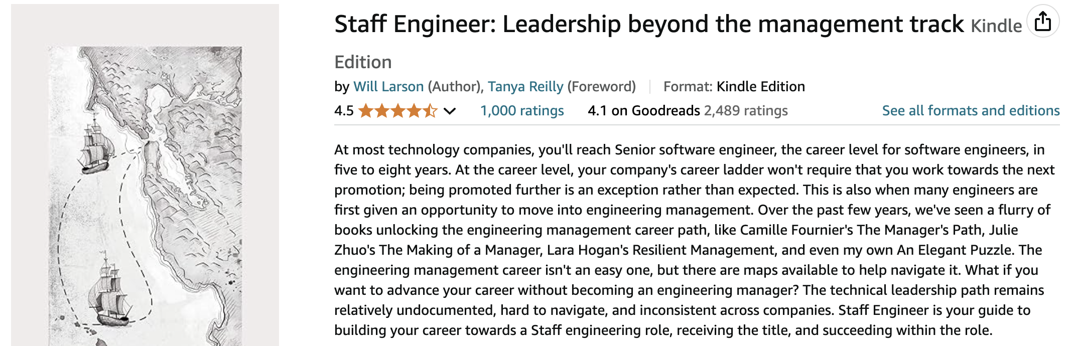 Screenshot of amazon store page for Staff Engineering reaching 1,000 ratings.