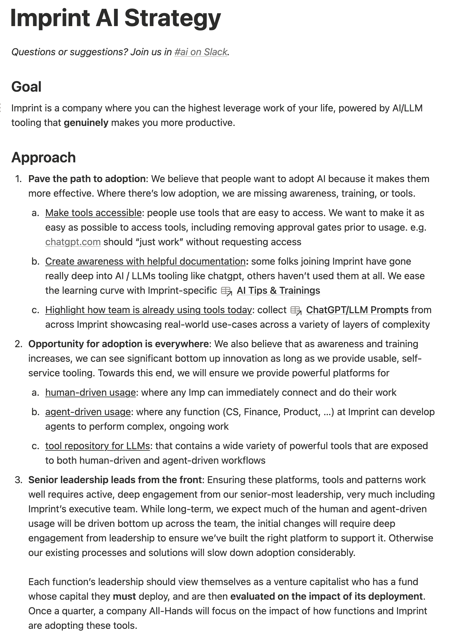 First draft of Imprint’s strategy for AI adoption