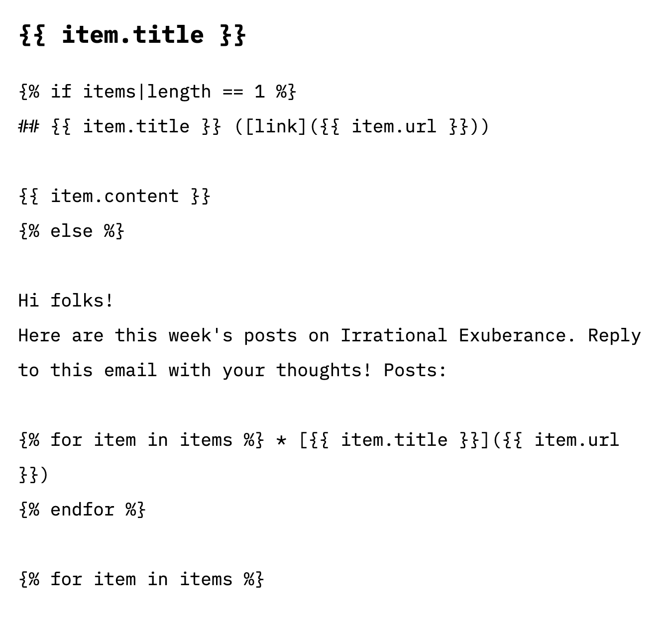 Configuring Buttondown email template.