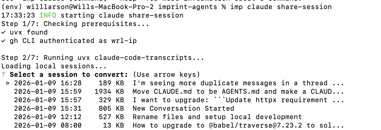 Terminal CLI for sharing Claude sessions