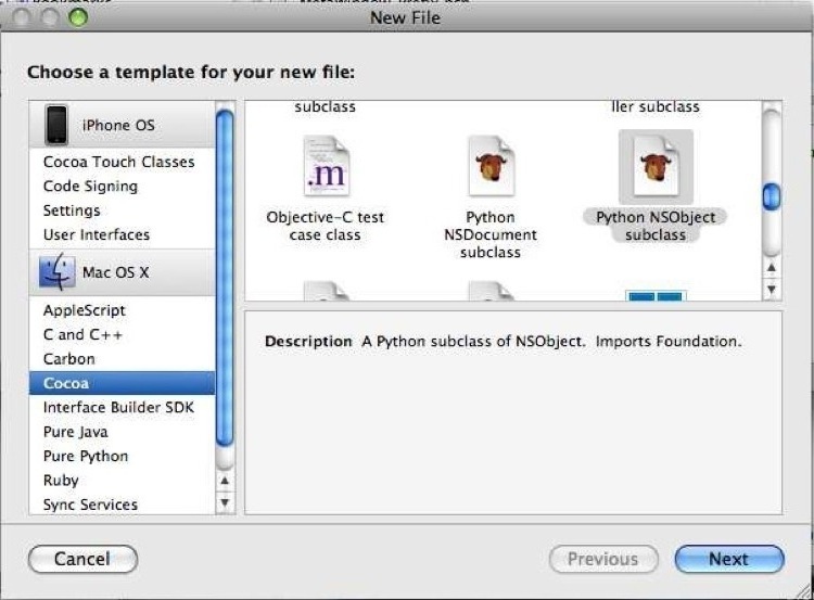 Adding a Python NSObject subclass file to an XCode project.