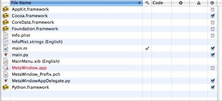 Default files in XCode after creating a Cocoa/Python project.
